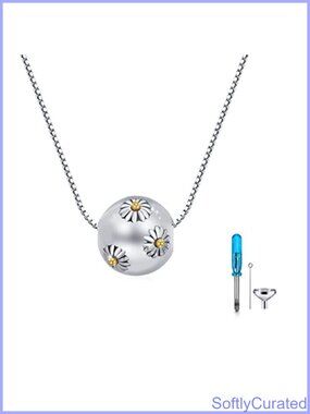 S925 Sterling Silver Daisy Urn Necklace Memorial Ash Holder